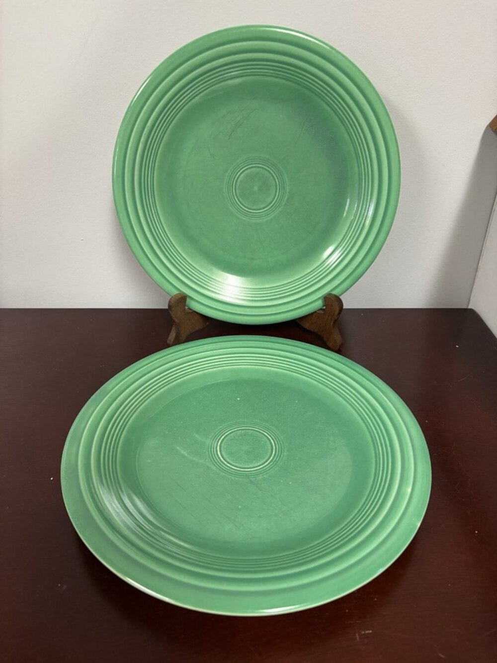 2pc Vintage MCM Genuine Fiesta HLC Original Green Dinner Plate 10 1/2"